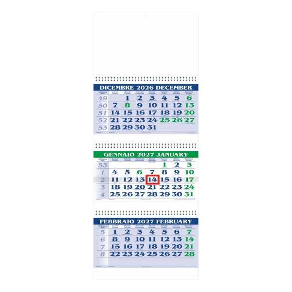 F004 Calendario Trittico in carta naturale. Trimestrale 12 fogli
