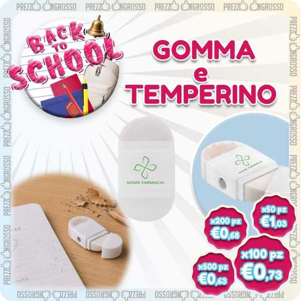 Gomma e Temperino Personalizzato | Gadget Back to School | Prezzi Ingrosso