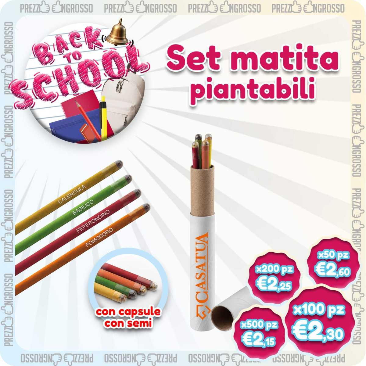 Set Matite Piantabili con Semi Personalizzato | Back to School | Prezzi Ingrosso