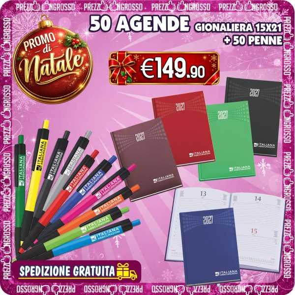 PROMO 50 Agende Giornaliere 15x21 + 50 Penne Personalizzate | Prezzi Ingrosso