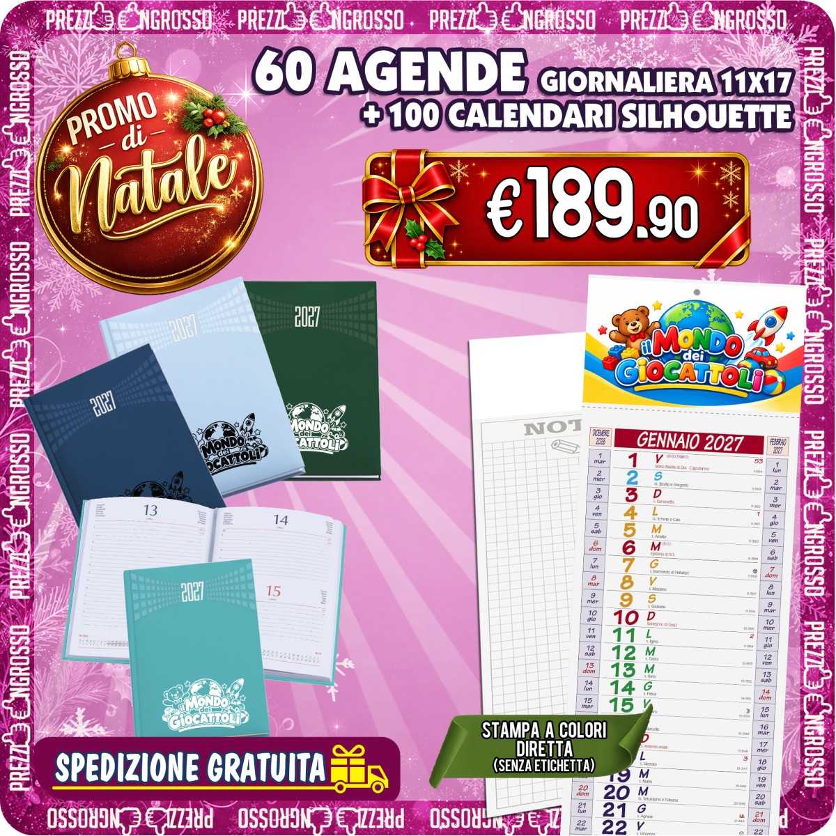 PROMO 60 Agende 11x17 + 100 Calendari Silhouette Personalizzati | Prezzi Ingrosso