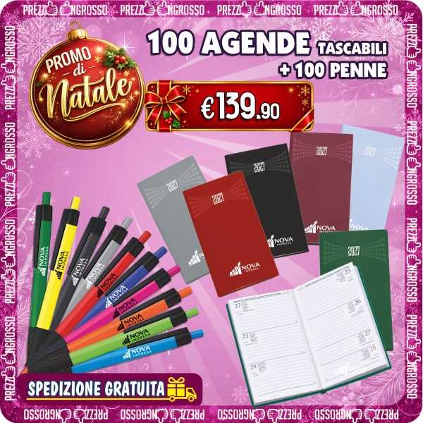 PROMO 100 Agende Tascabili + 100 Penne Personalizzate | Prezzi Ingrosso