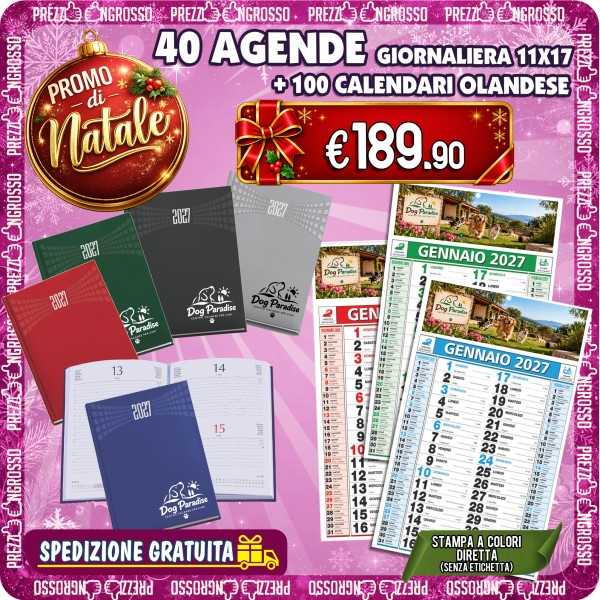 PROMO 40 Agende 11x17 + 100 Calendari Olandesi Personalizzati | Prezzi Ingrosso
