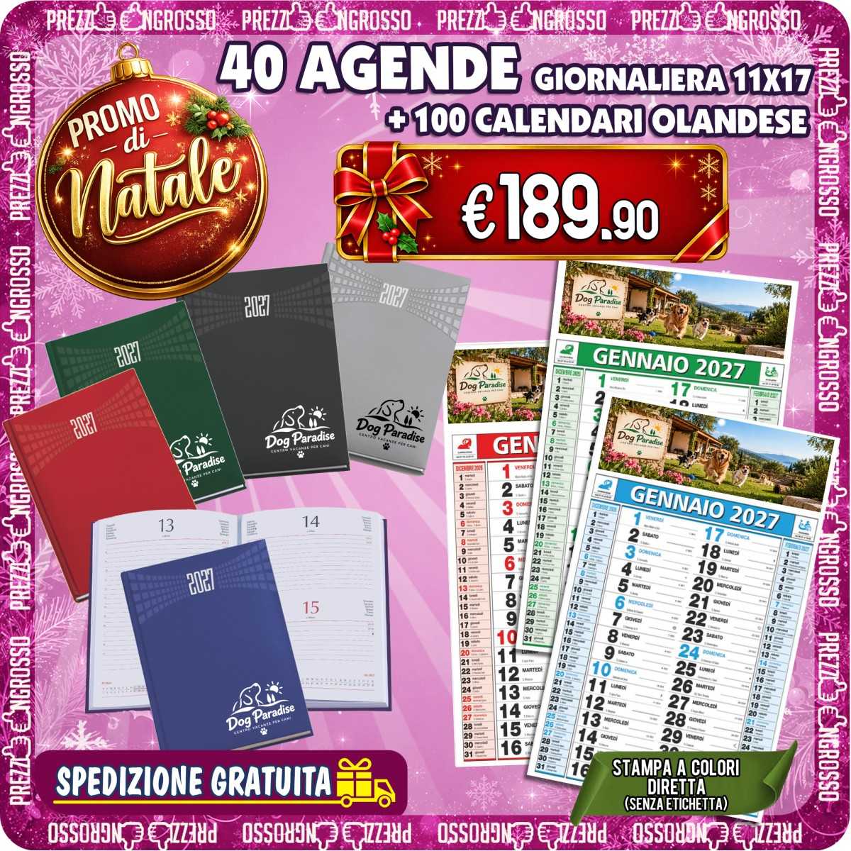 PROMO 40 Agende 11x17 + 100 Calendari Olandesi Personalizzati | Prezzi Ingrosso