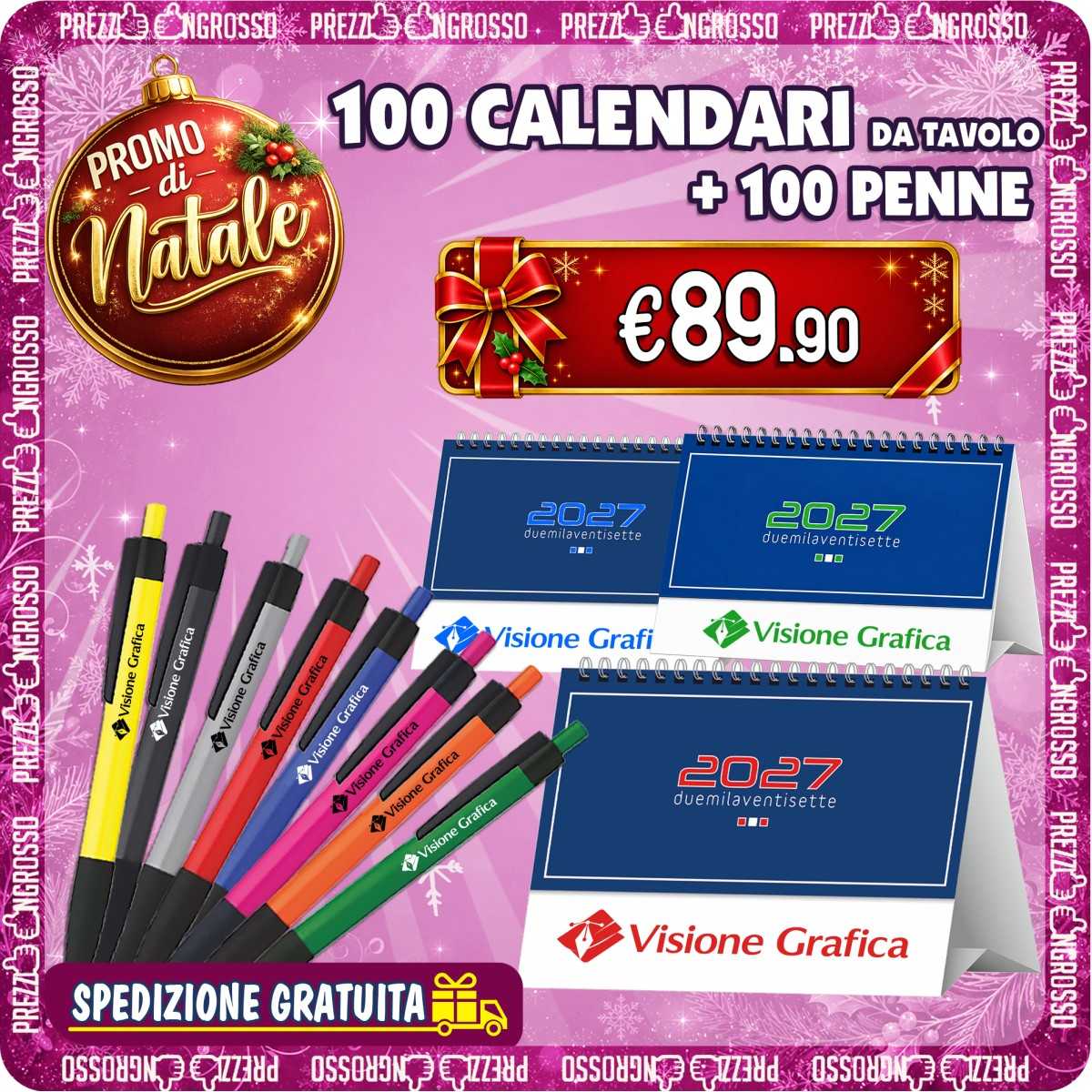 PROMO | 100 Calendari da Tavolo + 100 Penne Personalizzate | Prezzi Ingrosso