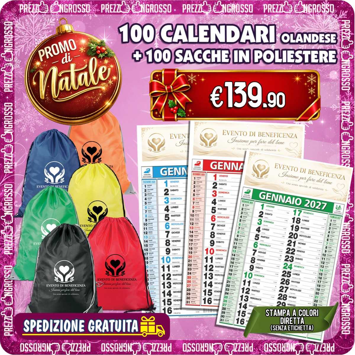PROMO 100 Calendari Olandesi + 100 Sacche Personalizzate | Prezzi Ingrosso