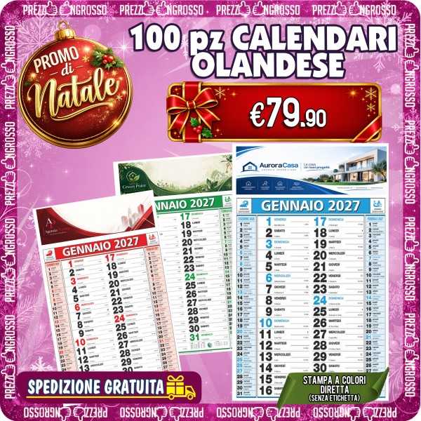 PROMO 100 Calendari Olandesi Personalizzati con Logo | Prezzi Ingrosso