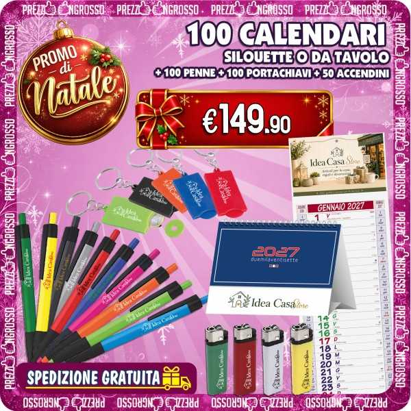 PROMO 100 Calendari + Penne + Portachiavi + Accendini Personalizzati | Prezzi Ingrosso
