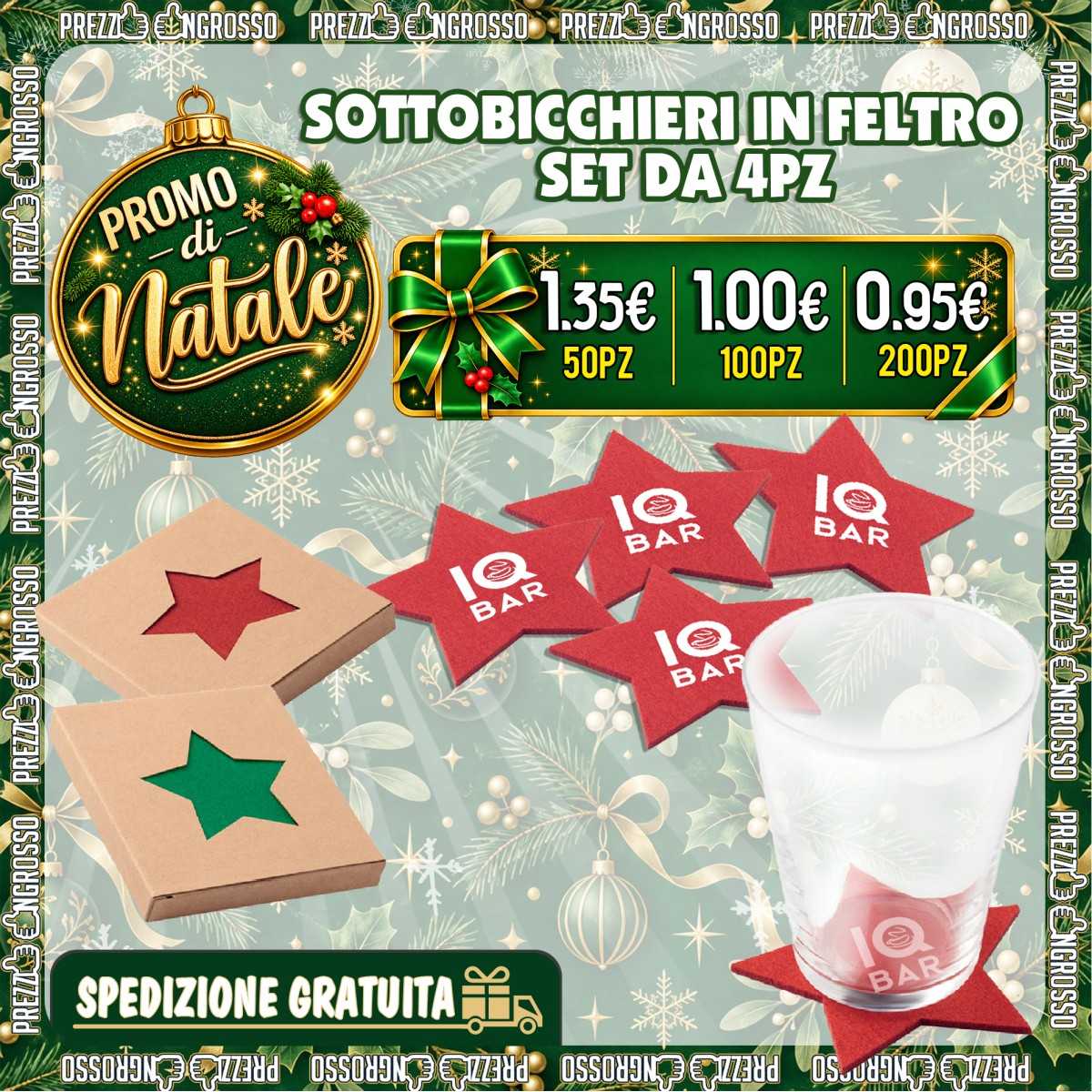 PROMO Sottobicchieri Natalizi Personalizzati in Feltro | Prezzi Ingrosso