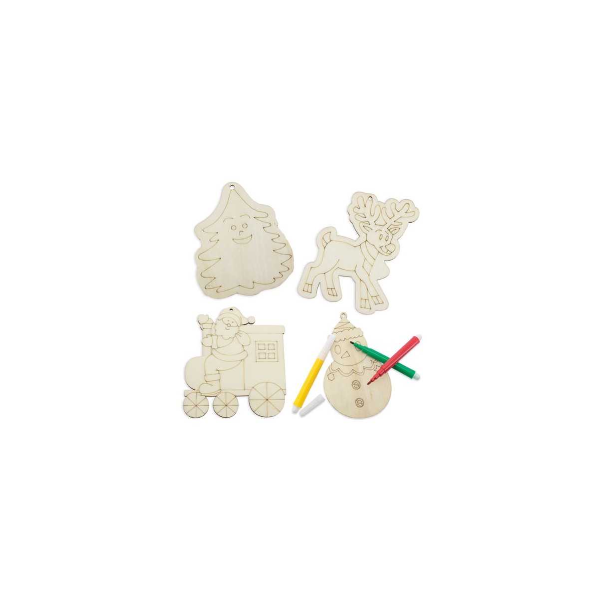 SET DECORAZIONI LEGNO "HAPPY CHRISTMAS" 4 PZ
