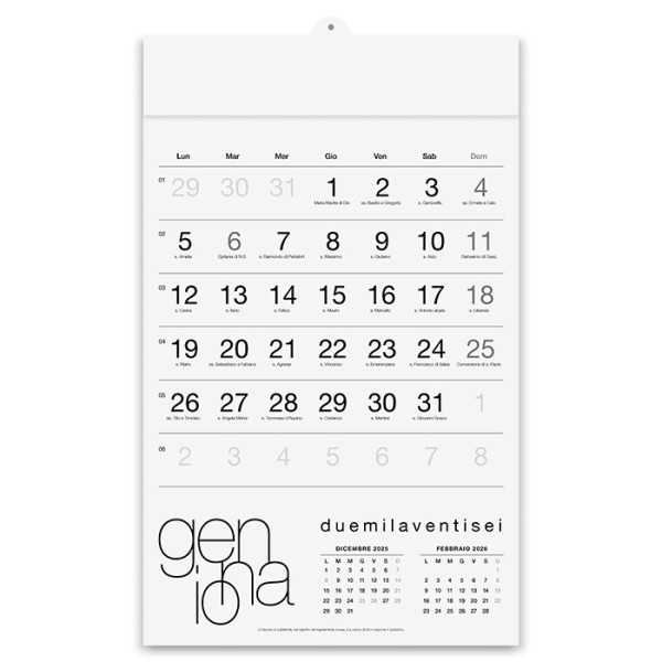 Calendario Olandese WHITE Personalizzato 2027 31x49 cm